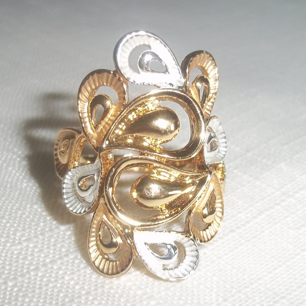 Gold and Silver w/White Enamel Water Droplet Ring